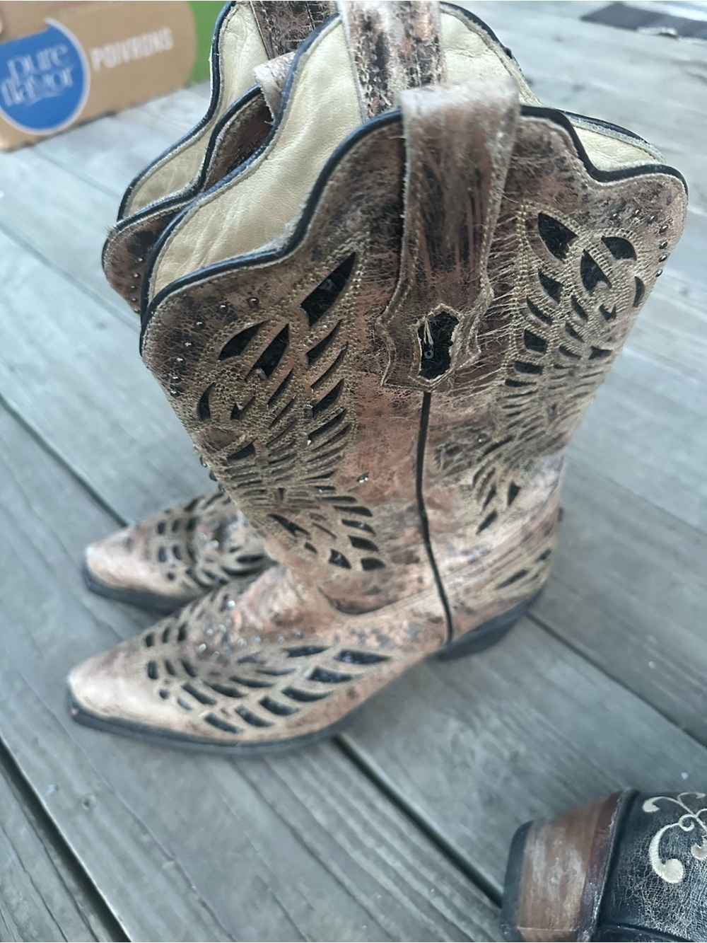Corral Cutout Western Cowboy Boots With Rhinestones and Cutouts